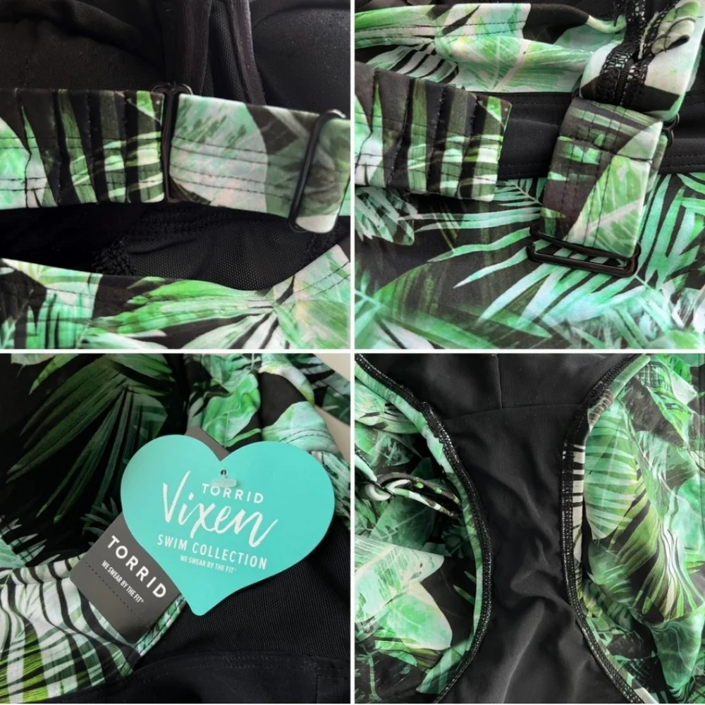 Torrid Palm Tropical Swimsuit Cutout One Piece Contour Retro Plus Vixen 2X - Picture 4 of 7